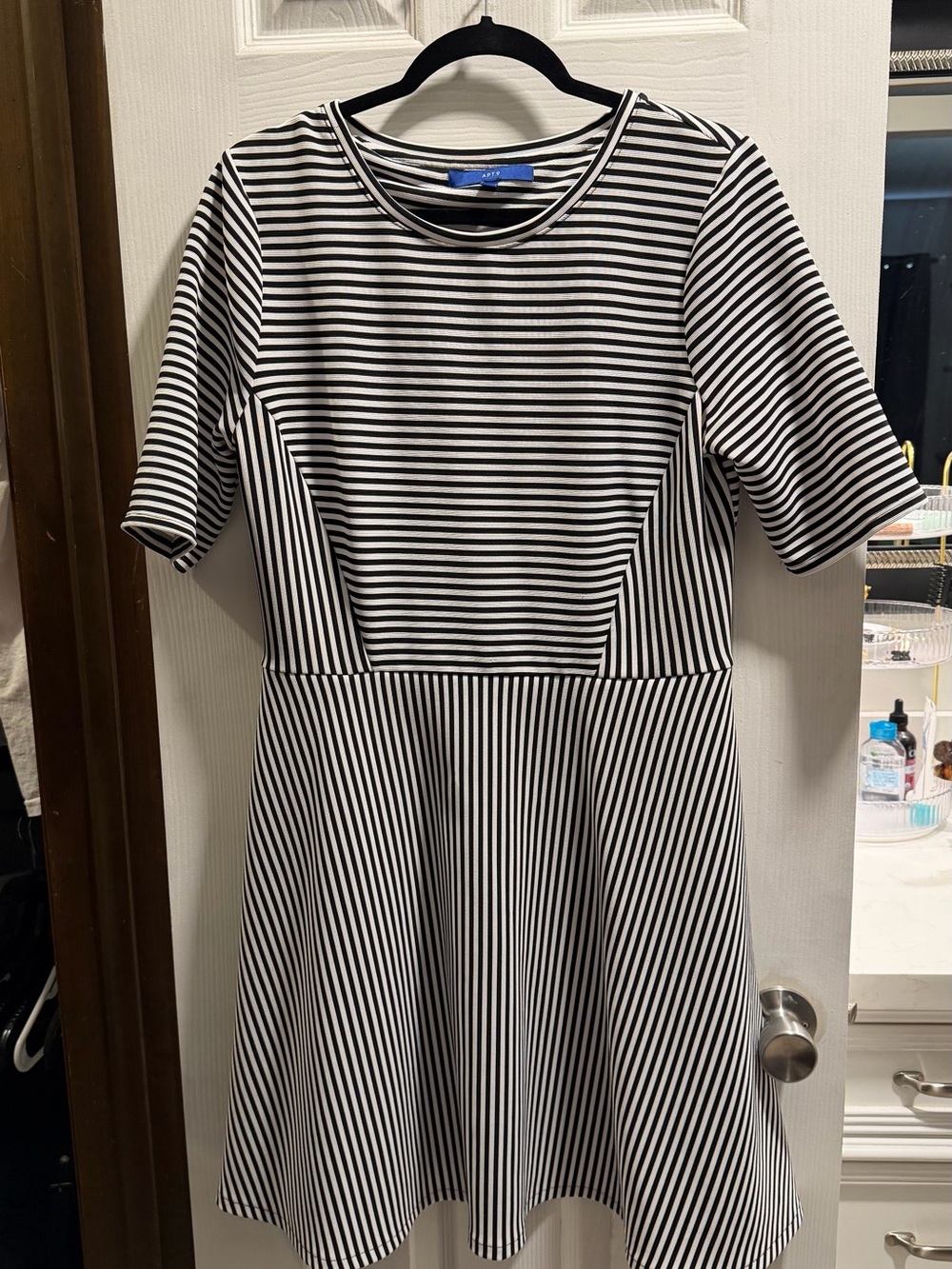 Apt. 9 Black and White Striped Midi Fit-and-Flare Dress